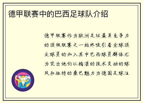 德甲联赛中的巴西足球队介绍