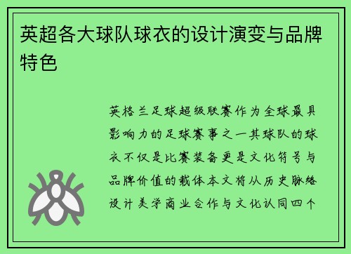 英超各大球队球衣的设计演变与品牌特色